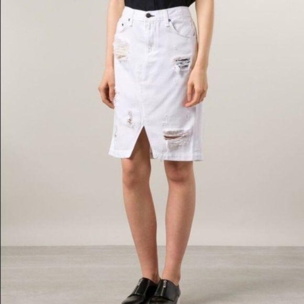 Rag & Bone Distressed Denim Skirt Shred White Ripp